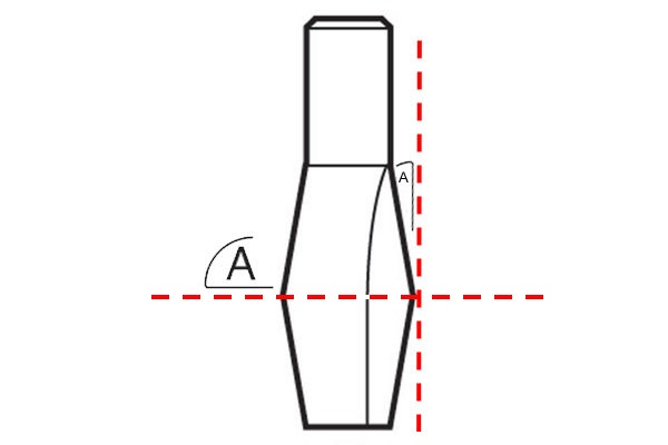 Diagram showing how to measure the angle of the cutting edge on a butterfly spline router cutter