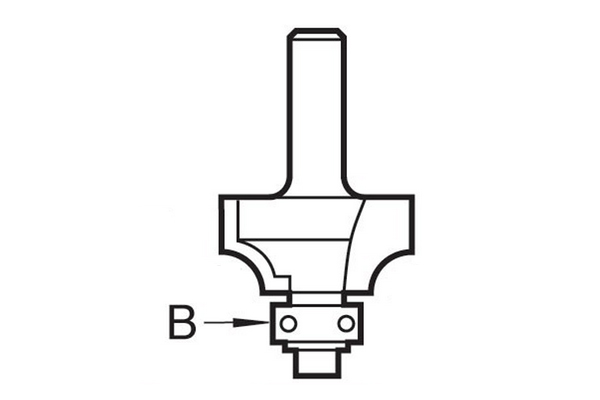 Diagram showing the location of the bearing guide on an ovolo router cutter