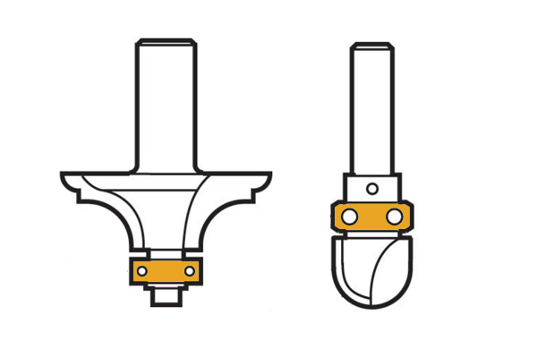 Diagram showing the two possible locations for a ball bearing guide - shank and spigot