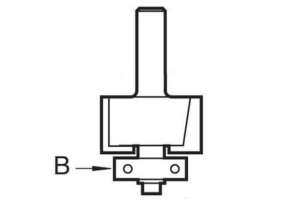 Diagram showing the location of the bearings on a rebate bit guide