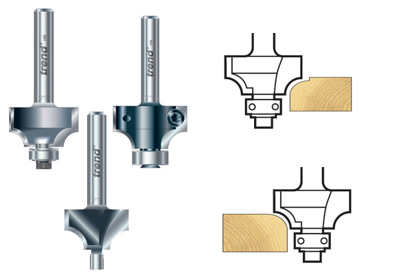 An ovolo router cutter with a bottom guide