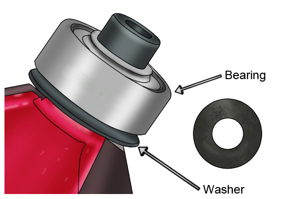 Diagram showing the location of the washer in a ball bearing-guided bit