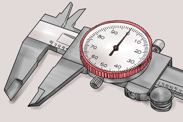 A dial caliper that can be used to accurately measure lengths and diameters for cutters