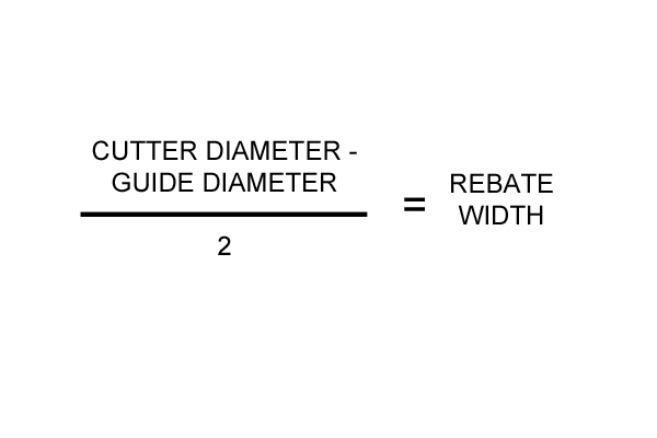 Formula for calculating the width of rebate that a rebate cutter will create using the cutter diameter and the guide diameter