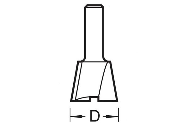 Diagram showing how to measure the diameter of a dovetail router cutter