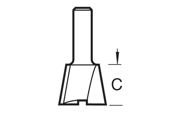 Diagram showing how to measure the length of the cutting edge on a dovetail router cutter