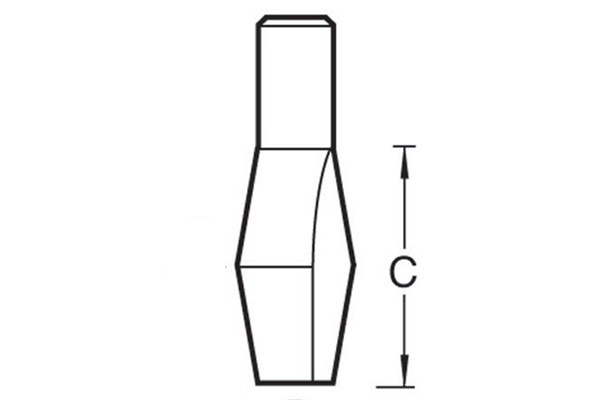 Diagram showing how to measure the length of the cutting edge of a butterfly spline router cutter