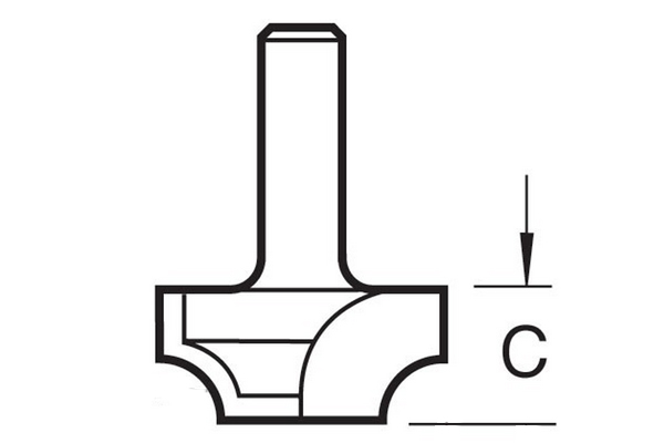 Diagram showing how to measure the length of an ovolo router cutter