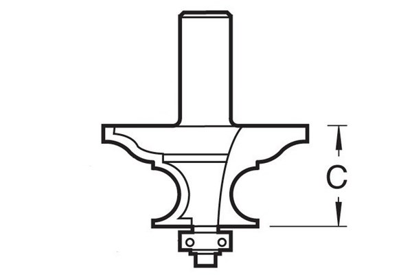 Diagram showing how to measure the length of the cutting edges on an edge moulding router cutter