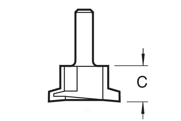 Diagram showing how to measure the length of the cutting edge on a drawer lock router cutter