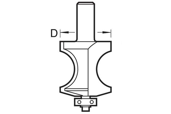Diagram showing how to measure the diameter of an edge moulding router cutter