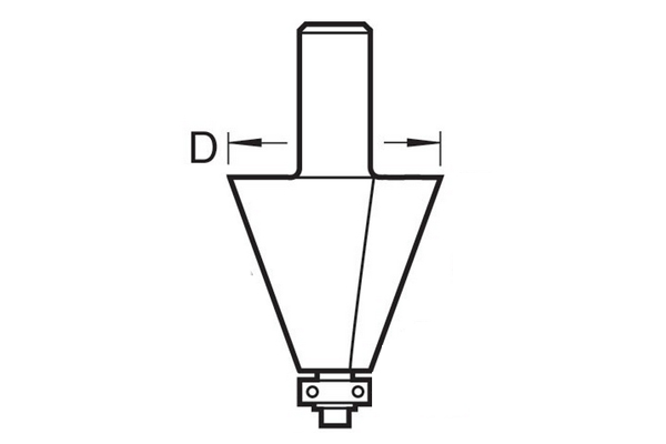 Diagram showing how to measure the diameter of a bevel router cutter