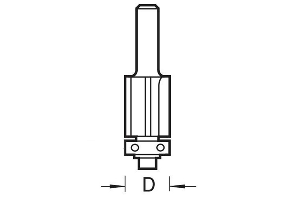 Diagram showing how to measure the diameter of trimming and profiling router cutters