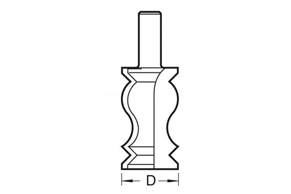 Diagram showing how to measure the diameter of an edge moulding router cutter without a guide