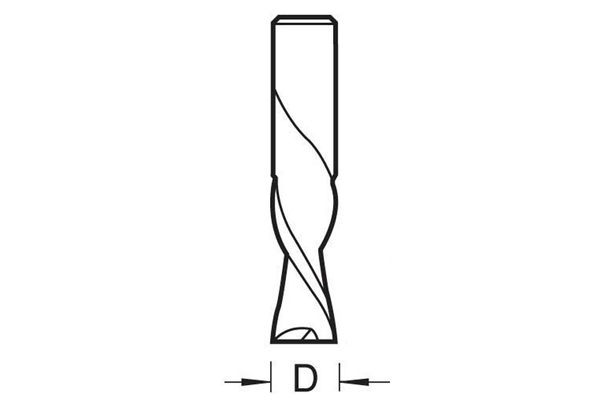 Diagram showing how to measure the diameter of a spiral router cutter