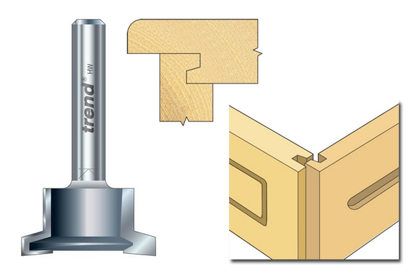 A drawer lock router cutter and an example of the shape it can cut into a drawer edge