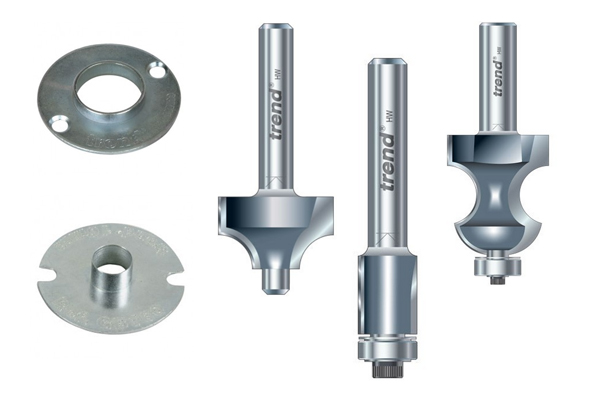 Tools used specifically to facilitate the use of a router cutter with a template for cutting specific shapes