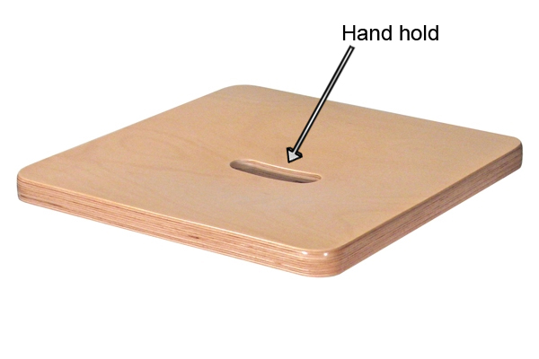 A hand hold created by a bead router cutter with the bottom cut facility