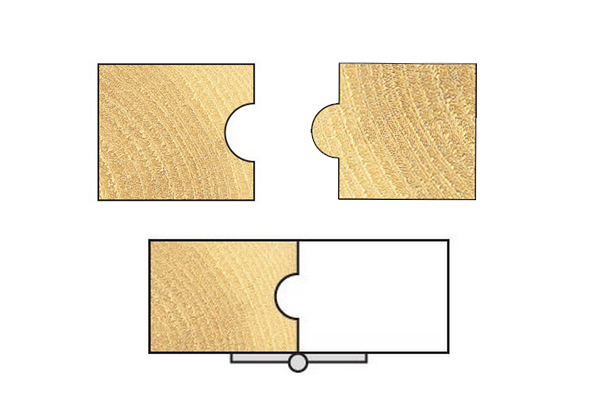 Image showing how two pieces of wood that have been cut with the staff bead jointer and beader router cutters will fit together