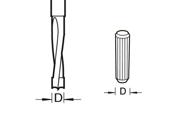 Choose a dowel drill router cutter with the same diameter as the dowel you want to insert into your workpiece