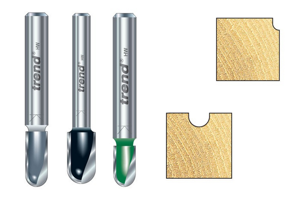 Examples of different types of radius engraving router cutters