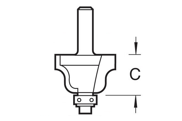 Diagram showing how to measure the length of the cutting edge on an ogee router cutter