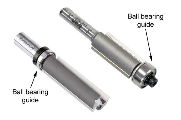 Image showing the location of the ball bearing guides on a trimming and profiling router cutter
