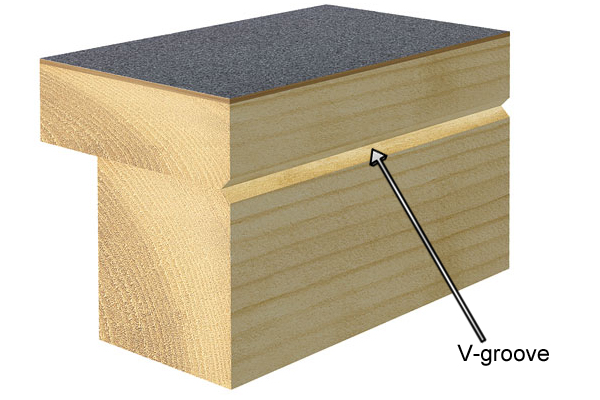 Diagram showing how a glue line can be concealed by the addition of a V-groove