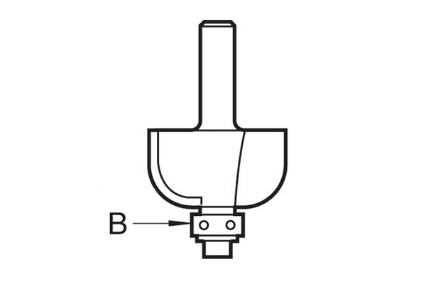 Diagram showing the location of the guide on a cove router cutter