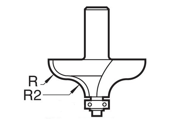 Diagram showing how to measure the radiuses on an ogee router cutter