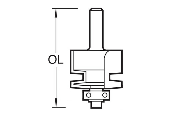 Diagram showing how to measure the overall length of a finger jointing router cutter