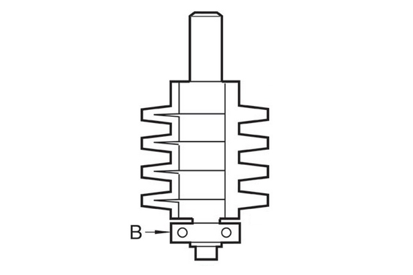 Diagram showing the location of the guide on a finger jointing router cutter