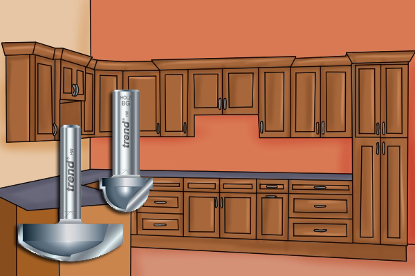 Examples of different types of dished panel router cutters