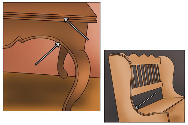 Image to show where bead and reed cutters can be used to restore antique wooden furniture