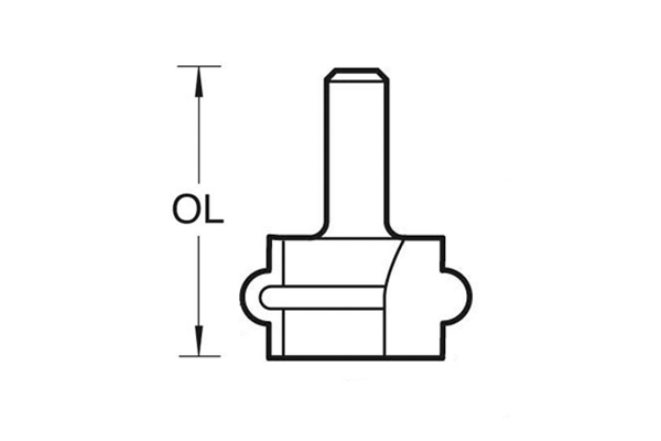 Diagram showing how to measure the overall length of a staff or sunk bead jointer router cutter