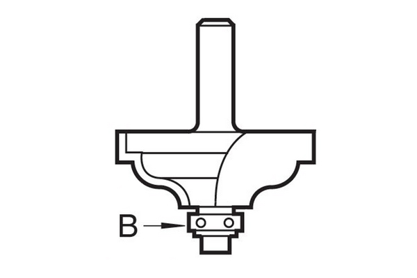 Diagram showing the location of the guide on an ogee router cutter