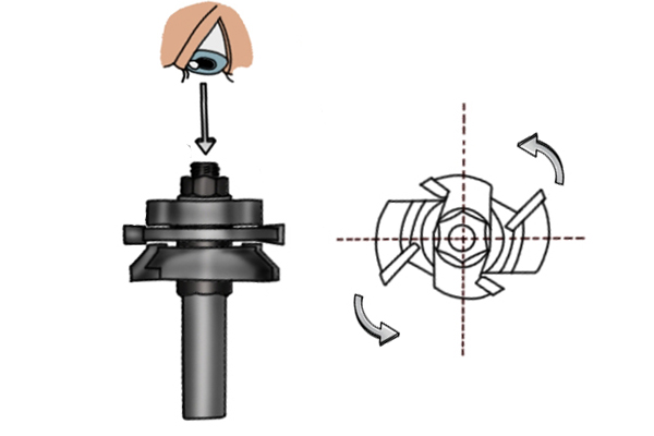 Diagram showing how to set up and check multiple groovers on a slotting and grooving router cutter