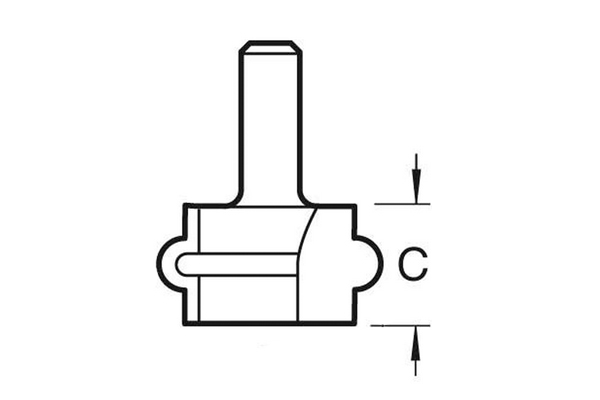 Diagram showing how to measure the cutting edge length on a staff or sunk bead jointer router cutter