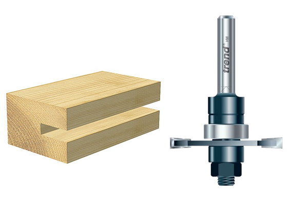 A slotter router cutter with a slotted piece of timber