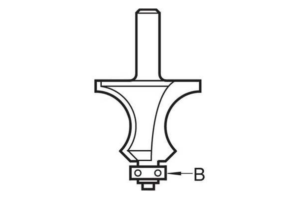 Diagram showing the location of the guide on a knuckle joint router cutter