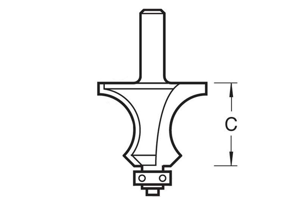 Diagram showing how to measure the length of the cutting edges on a knuckle joint router cutter