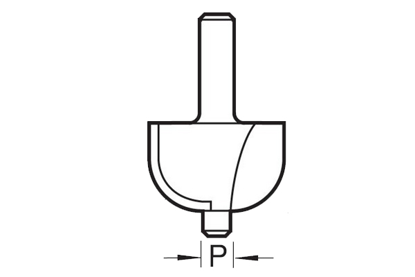 Diagram showing how to measure the diameter of a pin guide on a cove router cutter