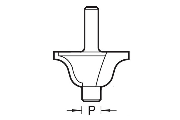 Diagram showing how to measure the diameter of the pin guide on an ogee router cutter