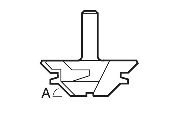 Diagram showing how to measure the cutting edge angle of a mitre lock router cutter