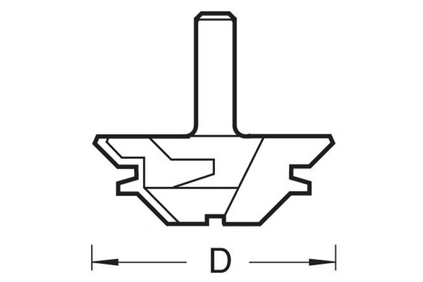 Diagram showing how to measure the diameter of a mitre lock router cutter