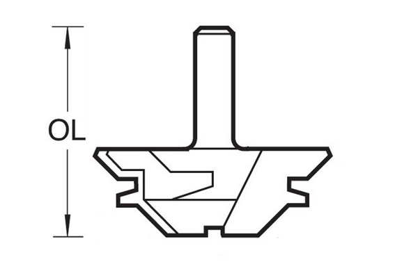 Diagram showing how to measure the overall length of a mitre lock router cutter