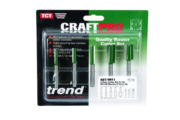 A TREND mortise and tenon routing cutter set 