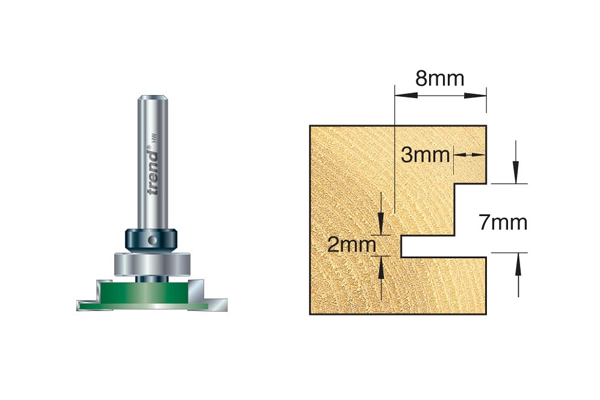 An example of an offset leg pile carrier cutter showing the measurements of the recess it creates for weather seals