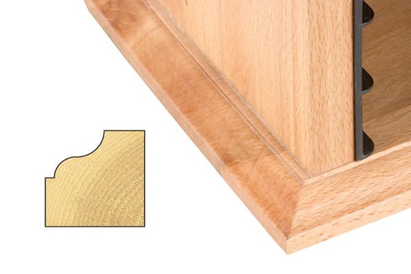 An example of edge moulding on a wooden cabinet created with an ogee router cutter