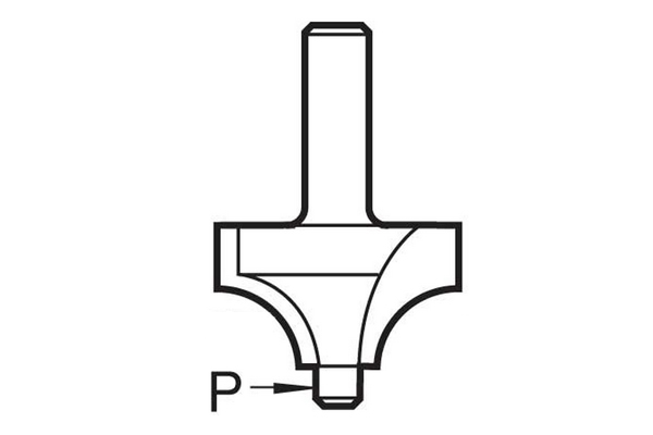 Diagram showing the location of the pin guide on an ovolo router cutter